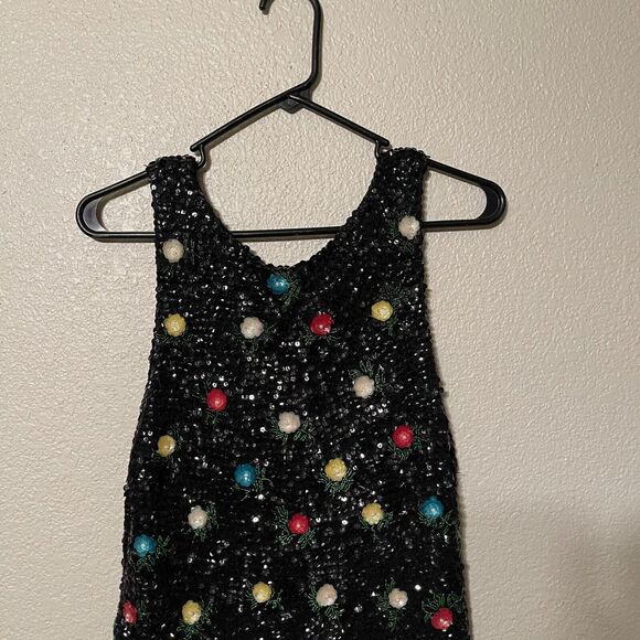 TRIO Vintage 50s Women S Black Wool Angora Beaded Sequin Rosette Sweater Vest - Picture 5 of 8